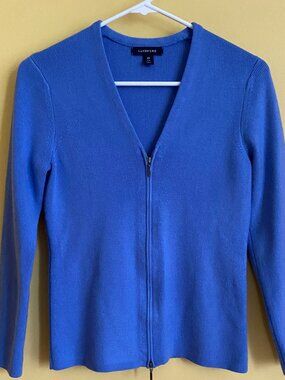 Land's End Blue Knit Cardigan zip front V neck XS